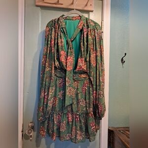 Flying Tomato Green and Pink Floral Midi Dress